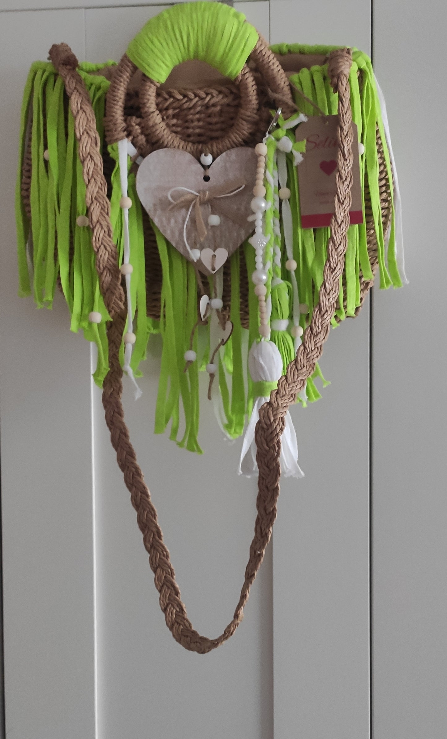 Ibiza Korbtasche, Handtasche, Boho, Hippie, Apple Green, Hand Made, Limited Edition