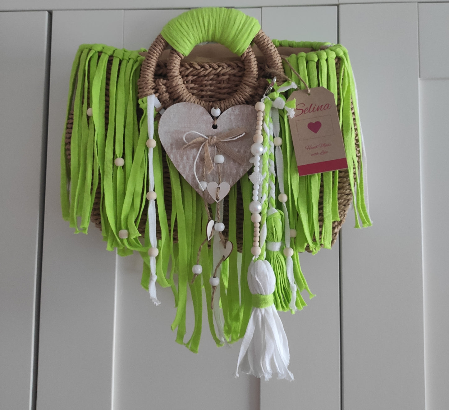 Ibiza Korbtasche, Handtasche, Boho, Hippie, Apple Green, Hand Made, Limited Edition