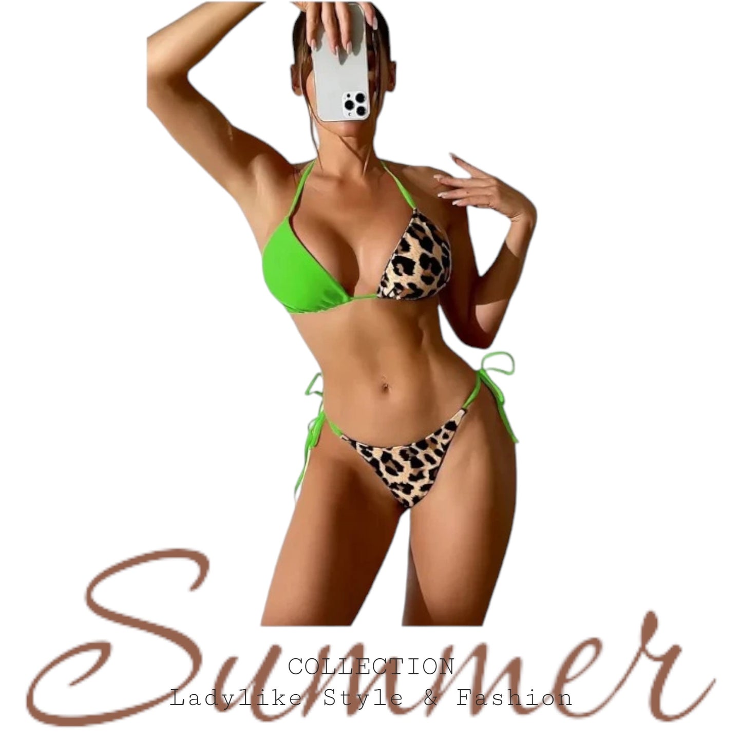 Bikini mit Leo Print, Black, Pink, Green