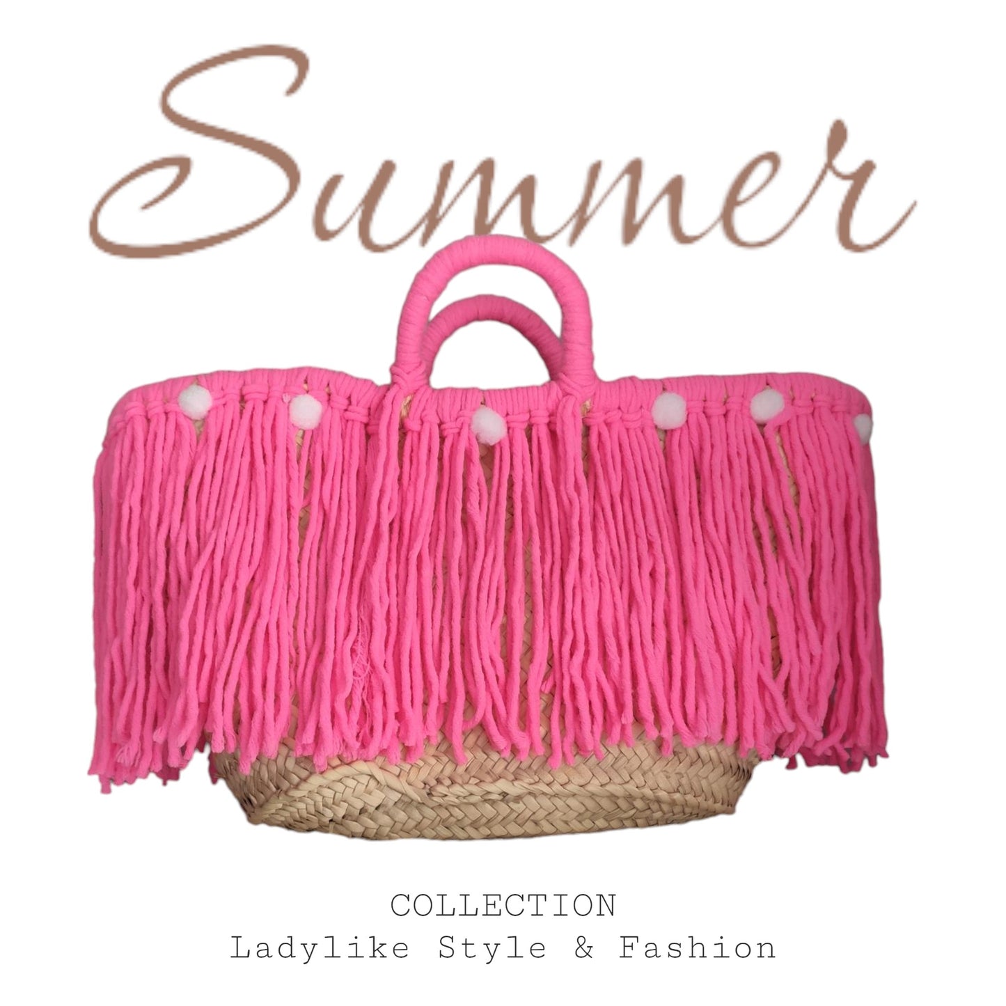 Strandtasche, Shoppingtasche, Korbtasche Ibiza/Mallorca, Pink, Hand Made, Boho