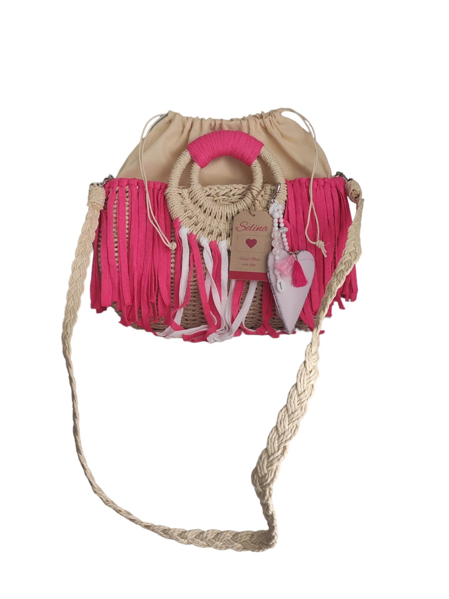 Korbtasche Handtasche Strandtasche Ibiza Boho Pink Hand Made Limited Edition