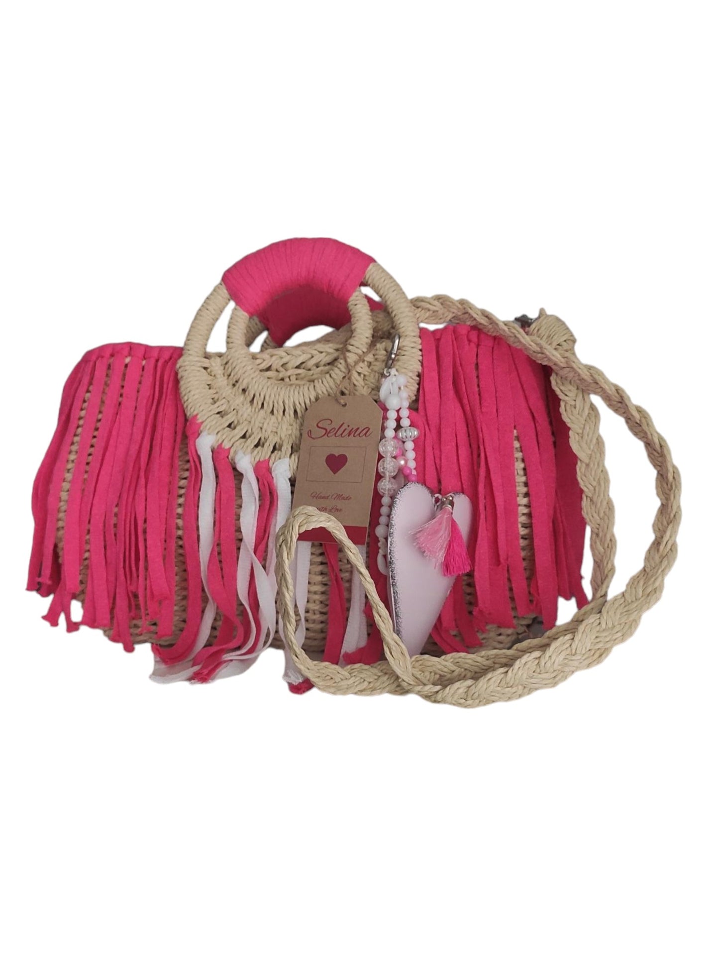 Korbtasche Handtasche Strandtasche Ibiza Boho Pink Hand Made Limited Edition