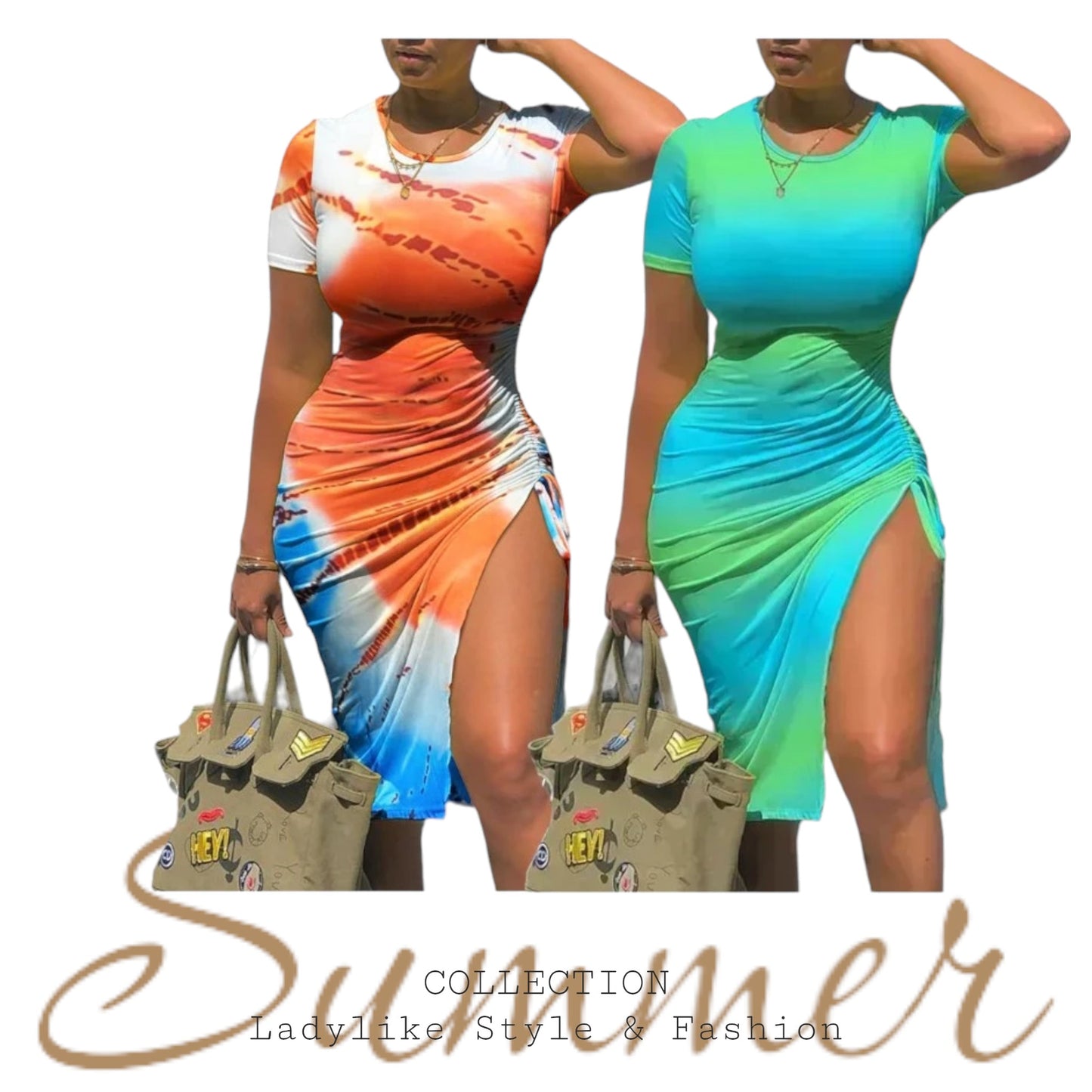 Summer Kleid - Ombre mit Kordelzug an der Taille und Schlitz im Saum, Sexy