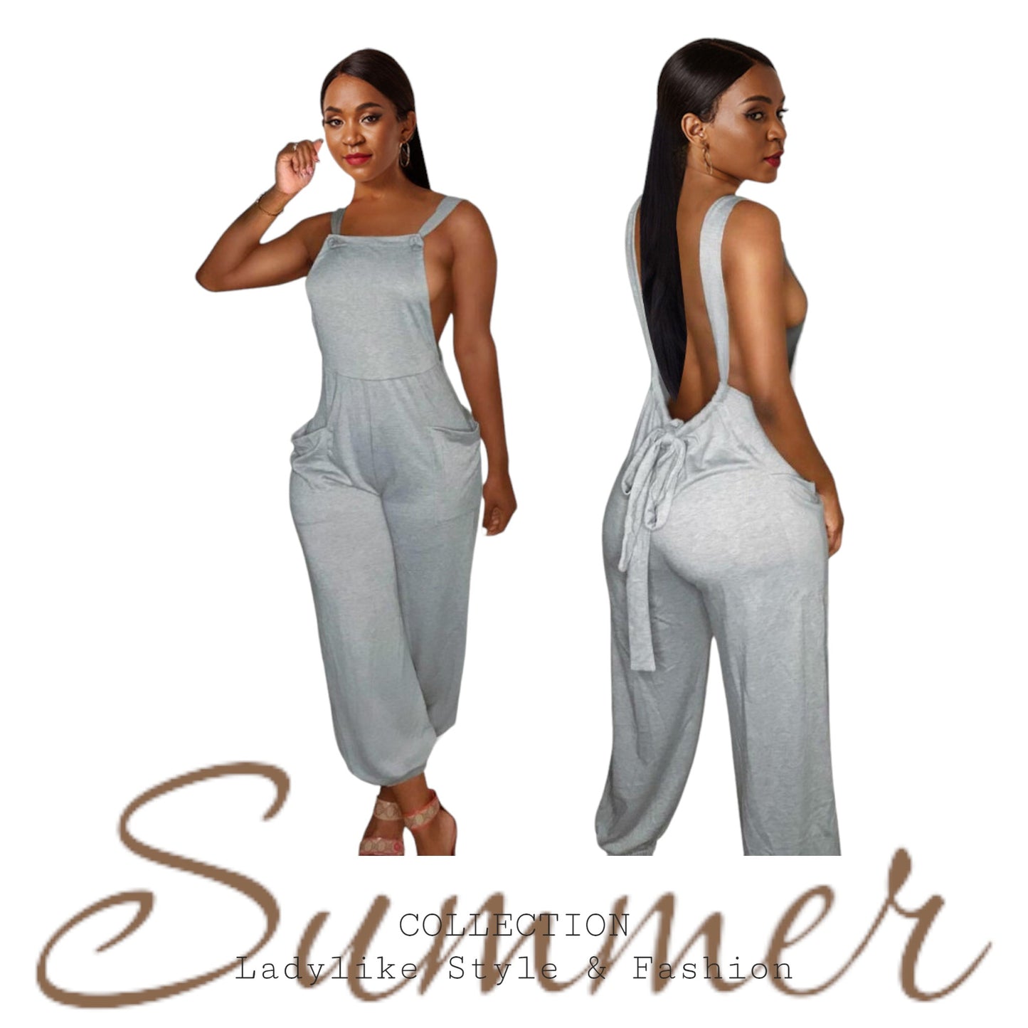 Sexy Latzhose/Overall Backless, Summer, in Black, Grey & Orange