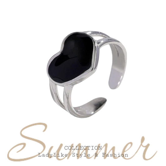 Ring, offen, Silber mit Black Heart