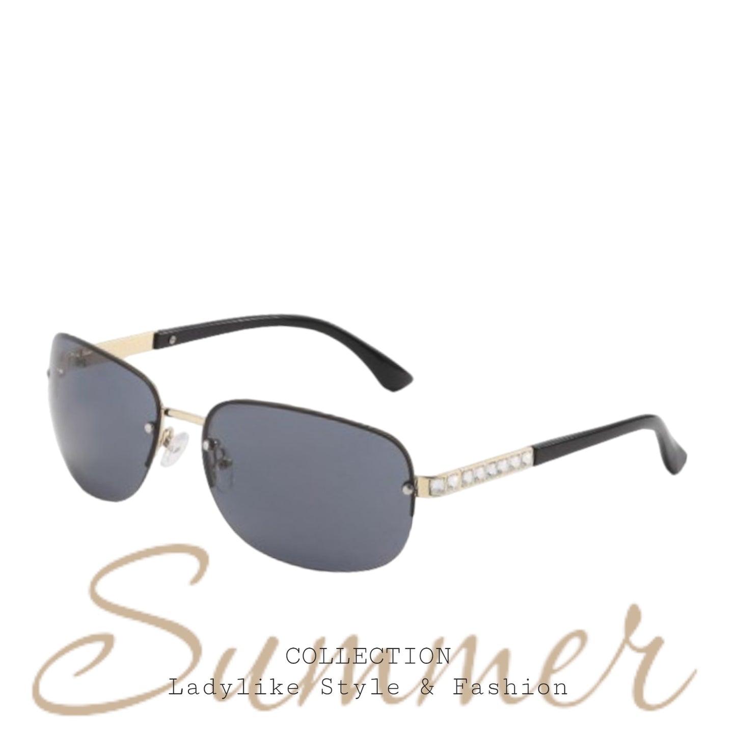 Sonnenbrille Retro, Black/Gold mit Strass